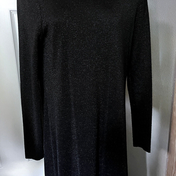 Roncelli Maxi Dress SZ L Black Metallic Sultry Goth Minimalist Party Cowl VTG - Picture 3 of 7